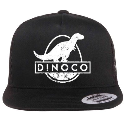 Dinoco Logo Rustic Monochrome Flat Bill Trucker Hat