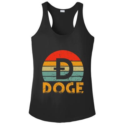 Dogecoin Logo Retro Vintage Dogecoin Hodler Trader Ladies PosiCharge Competitor Racerback Tank