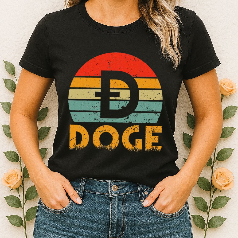 Dogecoin Logo Retro Vintage Dogecoin Hodler Trader Womens T-Shirt