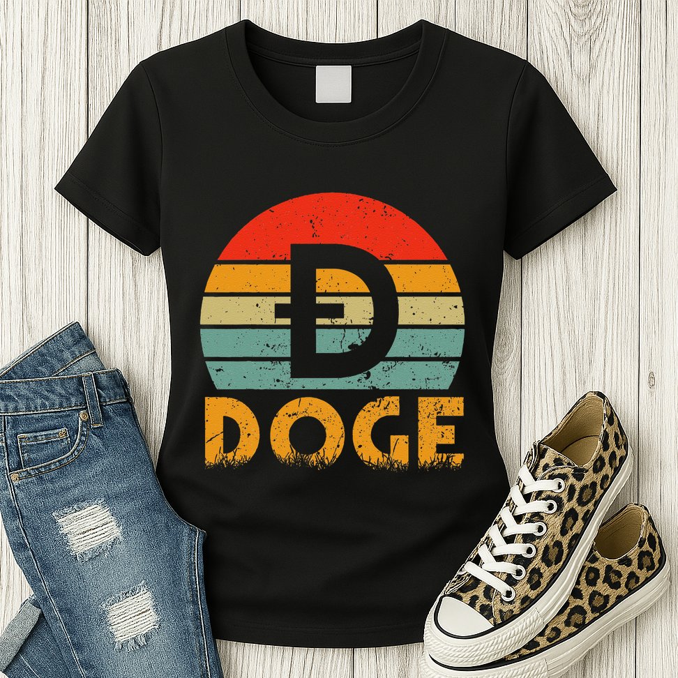 Dogecoin Logo Retro Vintage Dogecoin Hodler Trader Womens T-Shirt