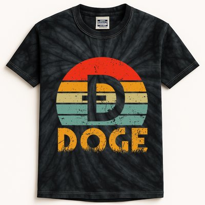 Dogecoin Logo Retro Vintage Dogecoin Hodler Trader Kids Tie-Dye T-Shirt