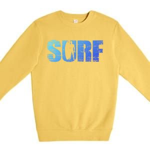 Distressed Look Surfing Gift For Surfers Cute Gift Premium Crewneck Sweatshirt