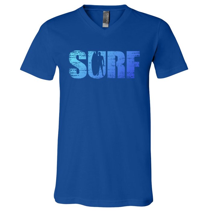 Distressed Look Surfing Gift For Surfers Cute Gift V-Neck T-Shirt