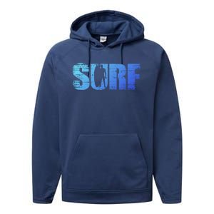 Distressed Look Surfing Gift For Surfers Cute Gift Performance Fleece Hoodie