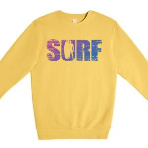 Distressed Look Surfing Gift For Surfers Cute Gift Premium Crewneck Sweatshirt