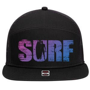 Distressed Look Surfing Gift For Surfers Cute Gift 7 Panel Mesh Trucker Snapback Hat