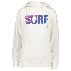 Distressed Look Surfing Gift For Surfers Cute Gift Womens Funnel Neck Pullover Hood