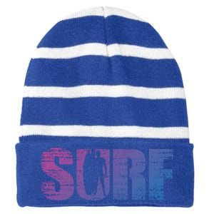 Distressed Look Surfing Gift For Surfers Cute Gift Striped Beanie with Solid Band