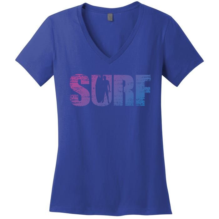 Distressed Look Surfing Gift For Surfers Cute Gift Women's V-Neck T-Shirt