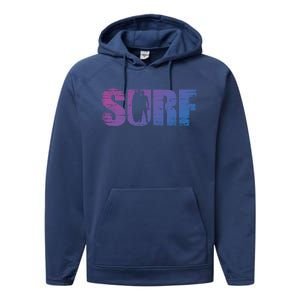 Distressed Look Surfing Gift For Surfers Cute Gift Performance Fleece Hoodie