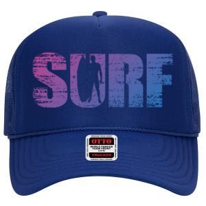 Distressed Look Surfing Gift For Surfers Cute Gift High Crown Mesh Back Trucker Hat