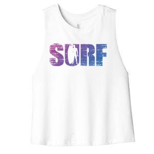 Distressed Look Surfing Gift For Surfers Cute Gift Women's Racerback Cropped Tank