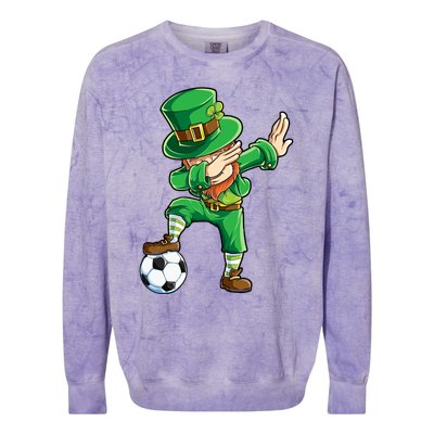 Dabbing Leprechaun St Patricks Day Soccer Sports Gift Colorblast Crewneck Sweatshirt