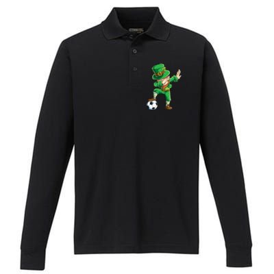 Dabbing Leprechaun St Patricks Day Soccer Sports Gift Performance Long Sleeve Polo