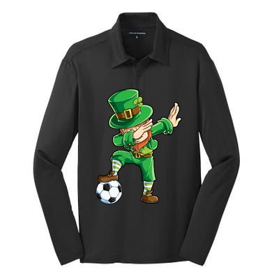 Dabbing Leprechaun St Patricks Day Soccer Sports Gift Silk Touch Performance Long Sleeve Polo