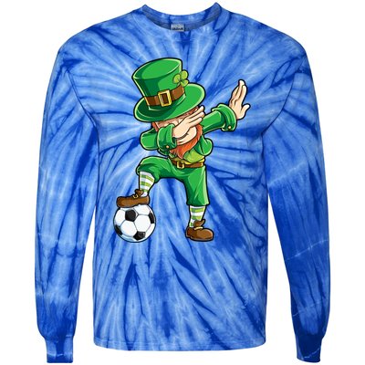 Dabbing Leprechaun St Patricks Day Soccer Sports Gift Tie-Dye Long Sleeve Shirt