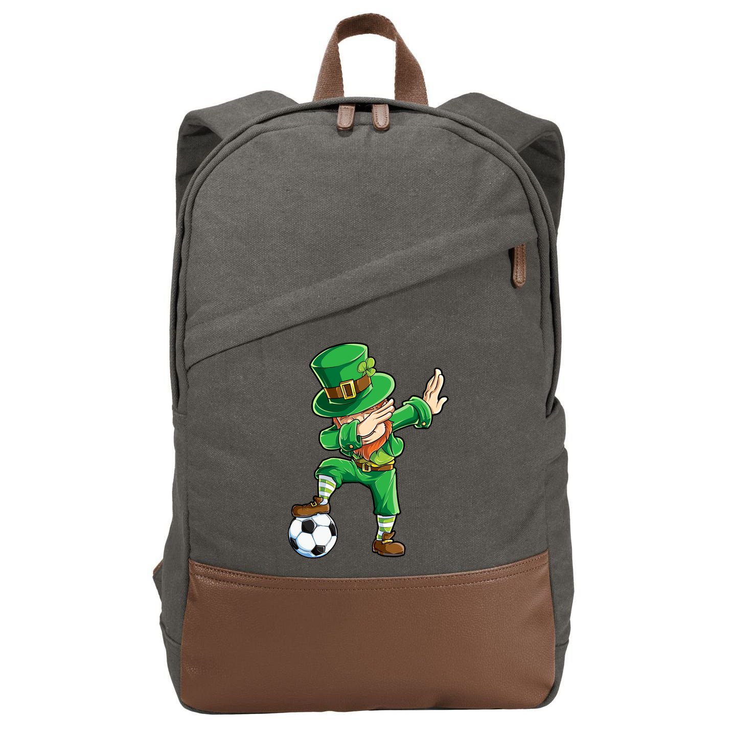 Dabbing Leprechaun St Patricks Day Soccer Sports Gift Cotton Canvas Backpack