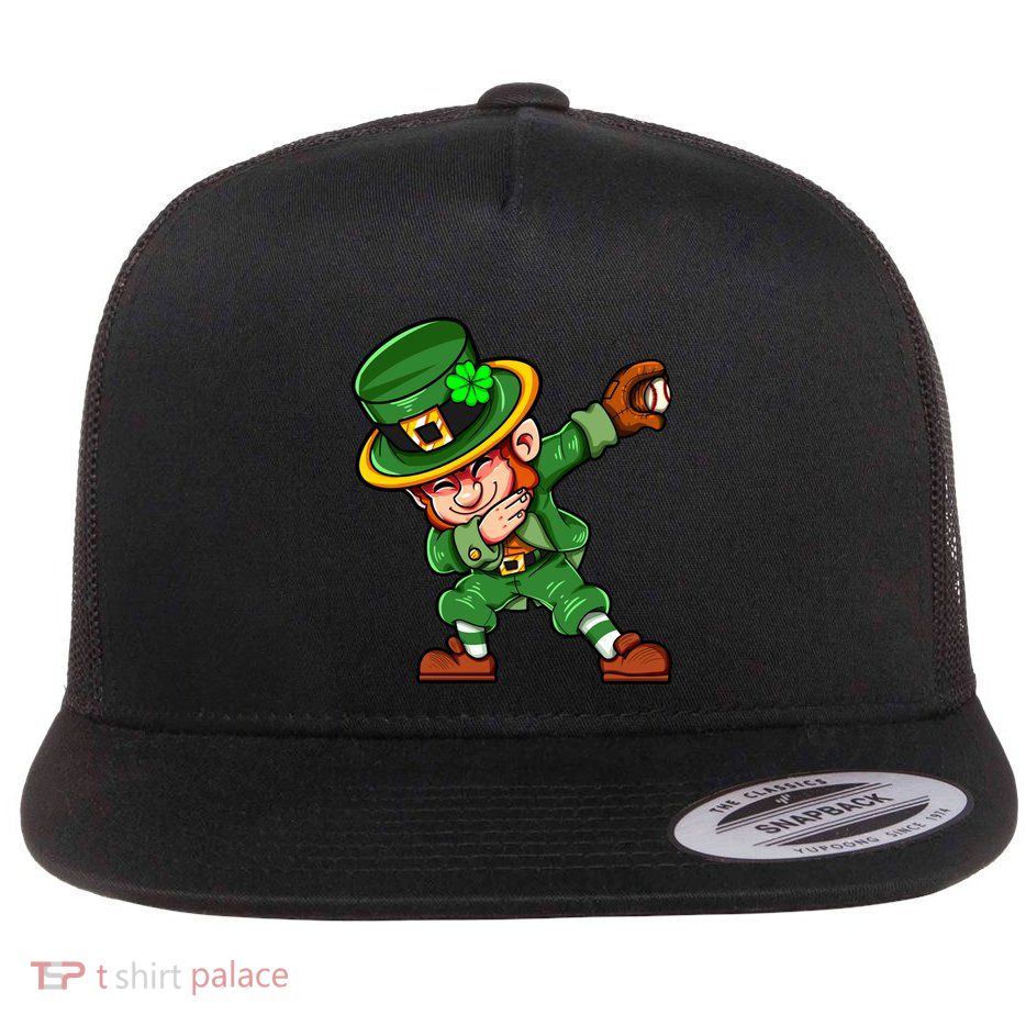 Dabbing Leprechaun Shamrock St Patricks Day Catcher Baseball Gift Flatbill Hat