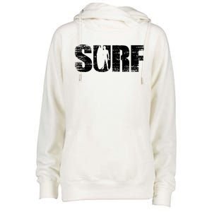 Distressed Look Surfing Gift For Surfers Cute Gift Womens Funnel Neck Pullover Hood