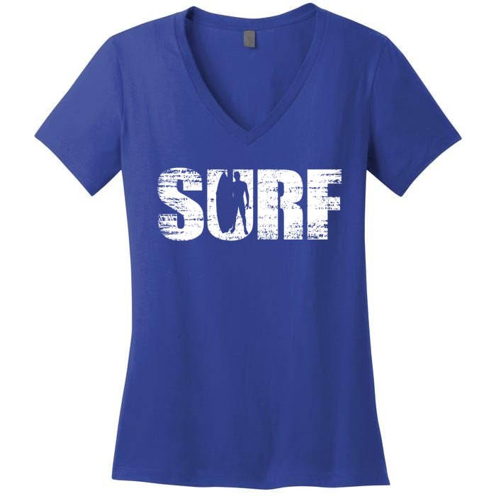 Distressed Look Surfing Gift For Surfers Cute Gift Women's V-Neck T-Shirt