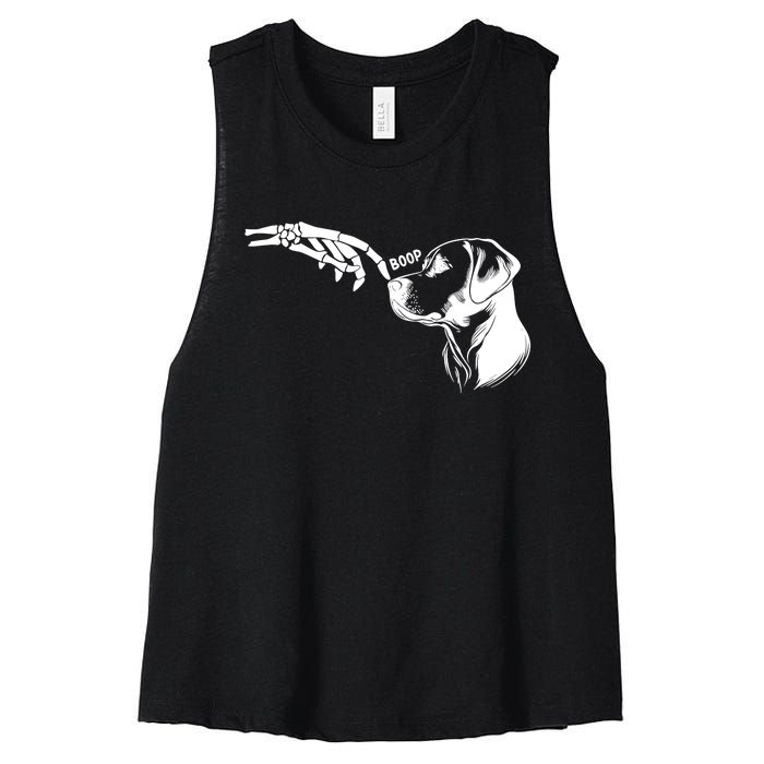 Dog Lover Skeleton Hand Boop Funny Halloween Labrador Women's Racerback Cropped Tank