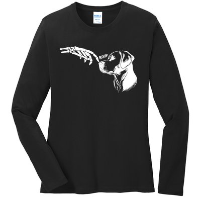 Dog Lover Skeleton Hand Boop Funny Halloween Labrador Ladies Long Sleeve Shirt