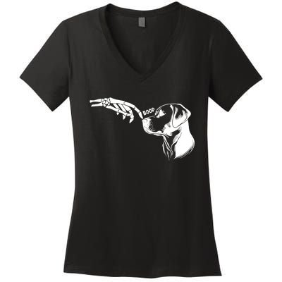 Dog Lover Skeleton Hand Boop Funny Halloween Labrador Women's V-Neck T-Shirt