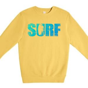 Distressed Look Surfing Gift For Surfers Cute Gift Premium Crewneck Sweatshirt