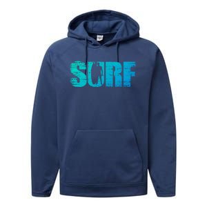 Distressed Look Surfing Gift For Surfers Cute Gift Performance Fleece Hoodie