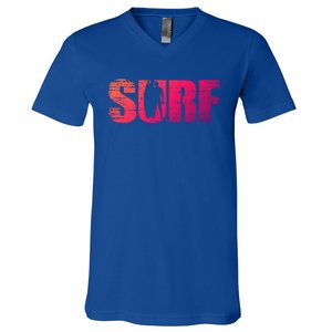 Distressed Look Surfing Gift For Surfers Cute Gift V-Neck T-Shirt