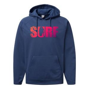 Distressed Look Surfing Gift For Surfers Cute Gift Performance Fleece Hoodie