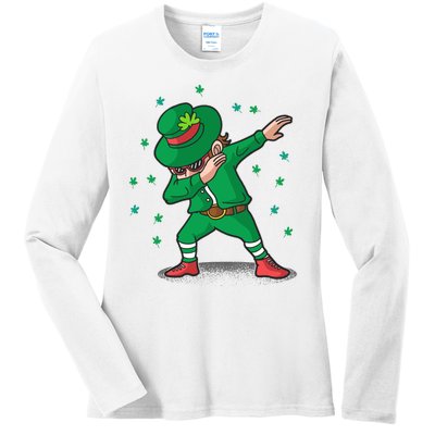 Dabbing Leprechaun St Patricks Day Party Ladies Long Sleeve Shirt