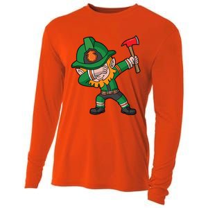 Dabbing Leprechaun St Patricks Day Fire Irish Gift Cooling Performance Long Sleeve Crew