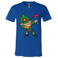 Dabbing Leprechaun St Patricks Day Fire Irish Gift V-Neck T-Shirt