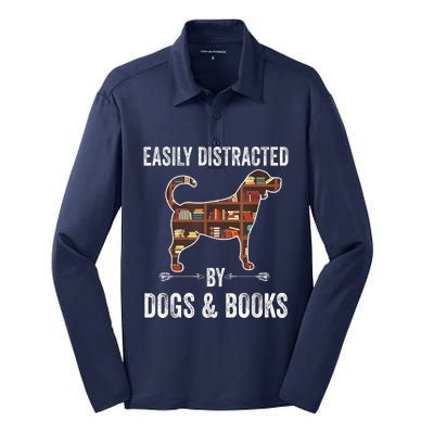 Dog Lover Shirt Easily Distracted Dogs Books Funny Dog Lover Silk Touch Performance Long Sleeve Polo