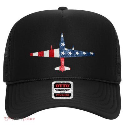 Dragon Lady Spy Plane American Flag Military High Crown Mesh Back Trucker Hat