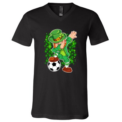 Dabbing Leprechaun Soccer St Patrick's Day Boys Kids Sports V-Neck T-Shirt