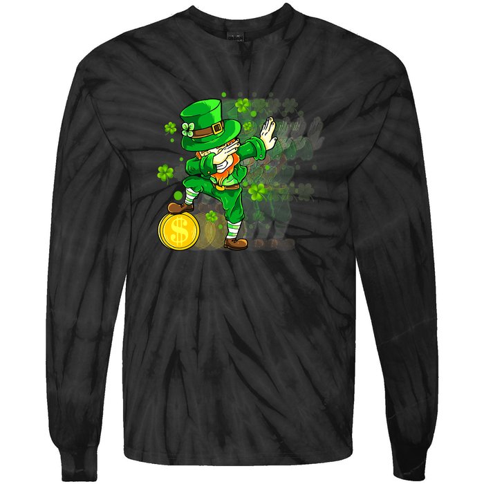 Dabbing Leprechaun St Patricks Day Boys Kids Men Dab Tie-Dye Long Sleeve Shirt