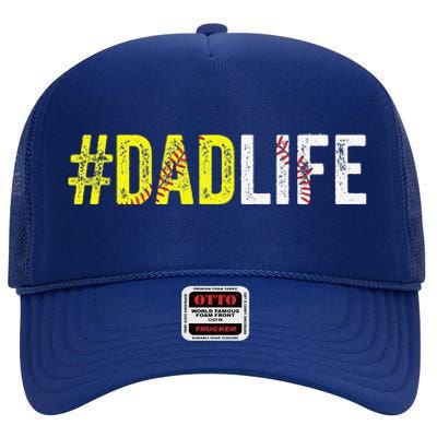 Dad Life Softball Daddy Baseball Sports Lover Fathers Day High Crown Mesh Back Trucker Hat