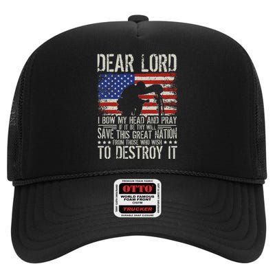 Dear Lord Save This Great Nation Jesus & Trump Maga High Crown Mesh Back Trucker Hat