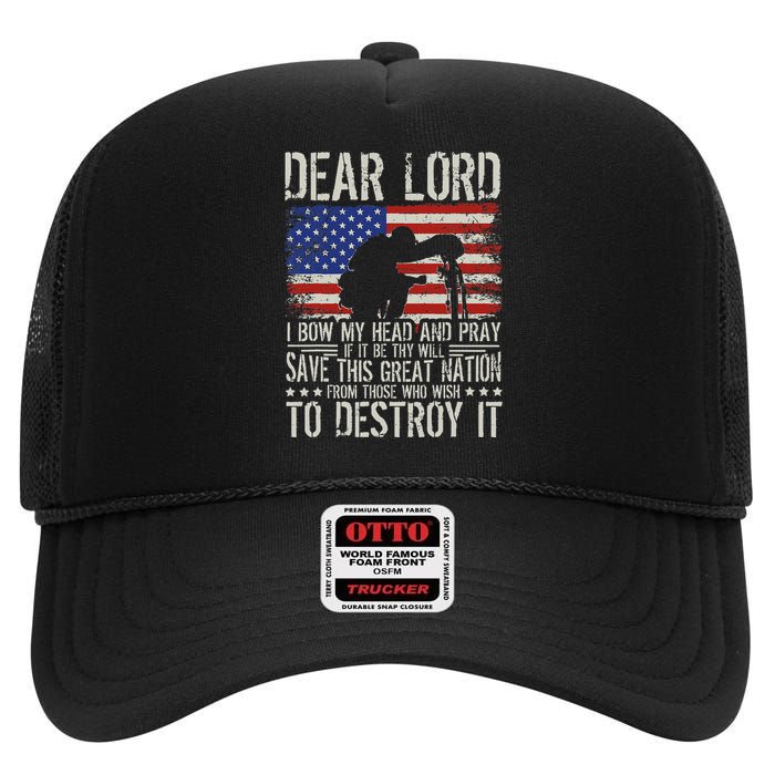 Dear Lord Save This Great Nation Jesus & Trump Maga High Crown Mesh Back Trucker Hat