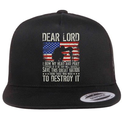 Dear Lord Save This Great Nation Jesus & Trump Maga Flat Bill Trucker Hat