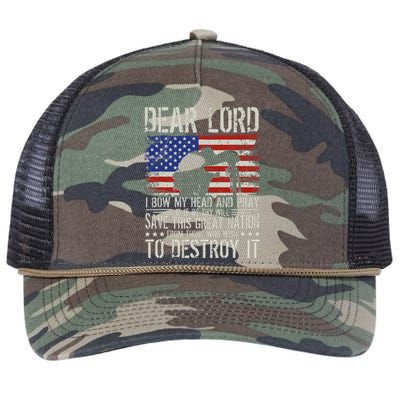 Dear Lord Save This Great Nation Jesus & Trump Maga Retro Rope Trucker Hat Cap