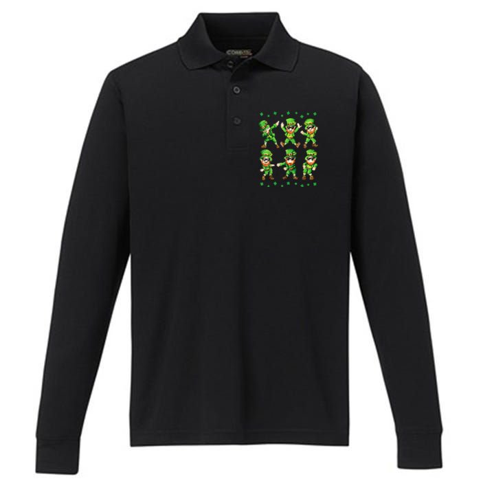 Dancing Leprechauns St Patrick's Day Dabbing Performance Long Sleeve Polo