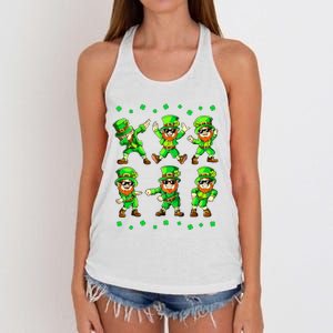 Dancing Leprechauns St Patricks Day Boy Girl Dabbing Women's Knotted Racerback Tank