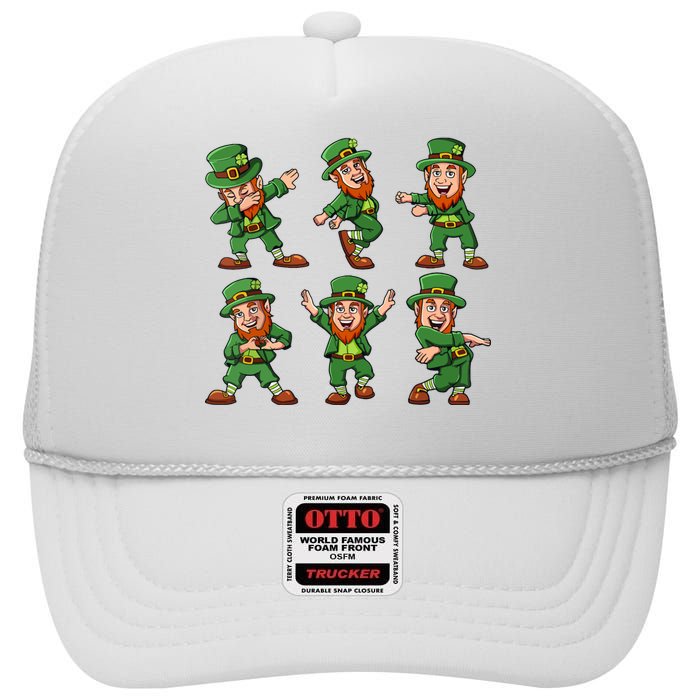 Dancing Leprechauns St Patricks Day Funny Boy Girl High Crown Mesh Back Trucker Hat