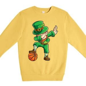 Dabbing Leprechaun St Patricks Day Basketball Funny Gift Great Gift Premium Crewneck Sweatshirt