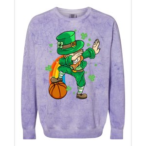 Dabbing Leprechaun St Patricks Day Basketball Cool Gift Colorblast Crewneck Sweatshirt