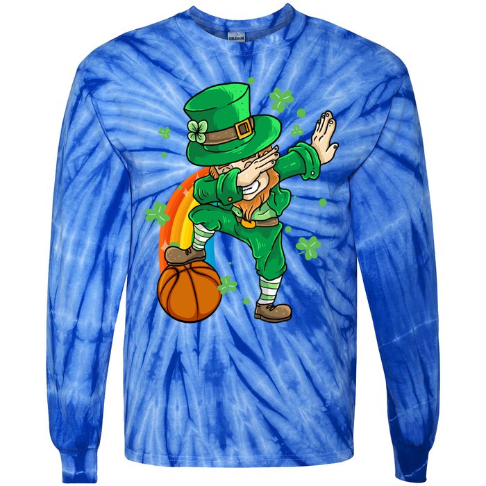 Dabbing Leprechaun St Patricks Day Basketball Cool Gift Tie-Dye Long Sleeve Shirt