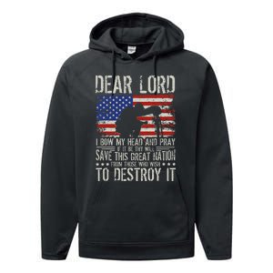 Dear Lord Save This Great Nation Jesus & Trump Maga Gift Performance Fleece Hoodie